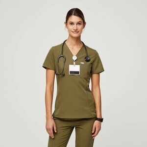 *Rare* Figs Martini Olive SLIM Catarina Scrub Top Size S